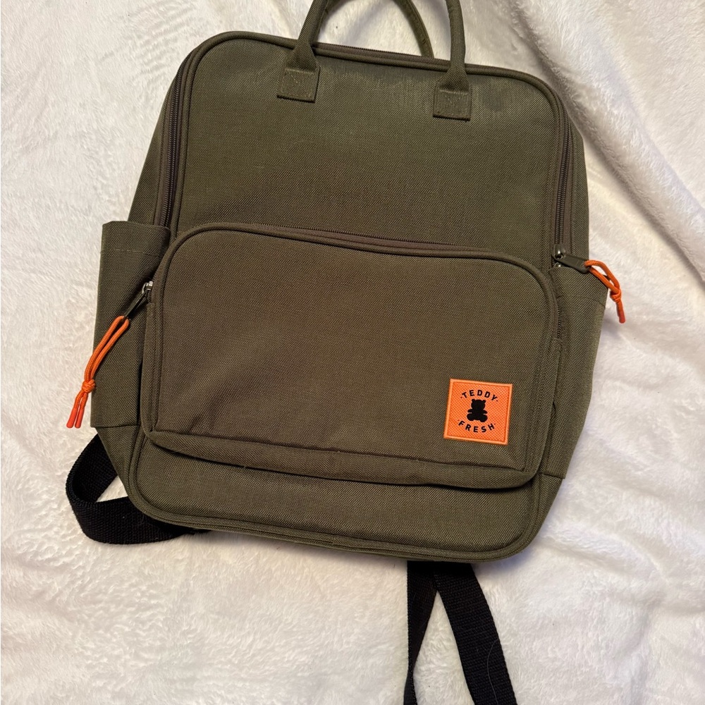 Teddy Fresh Olive Canvas Backpack with Orange Accents